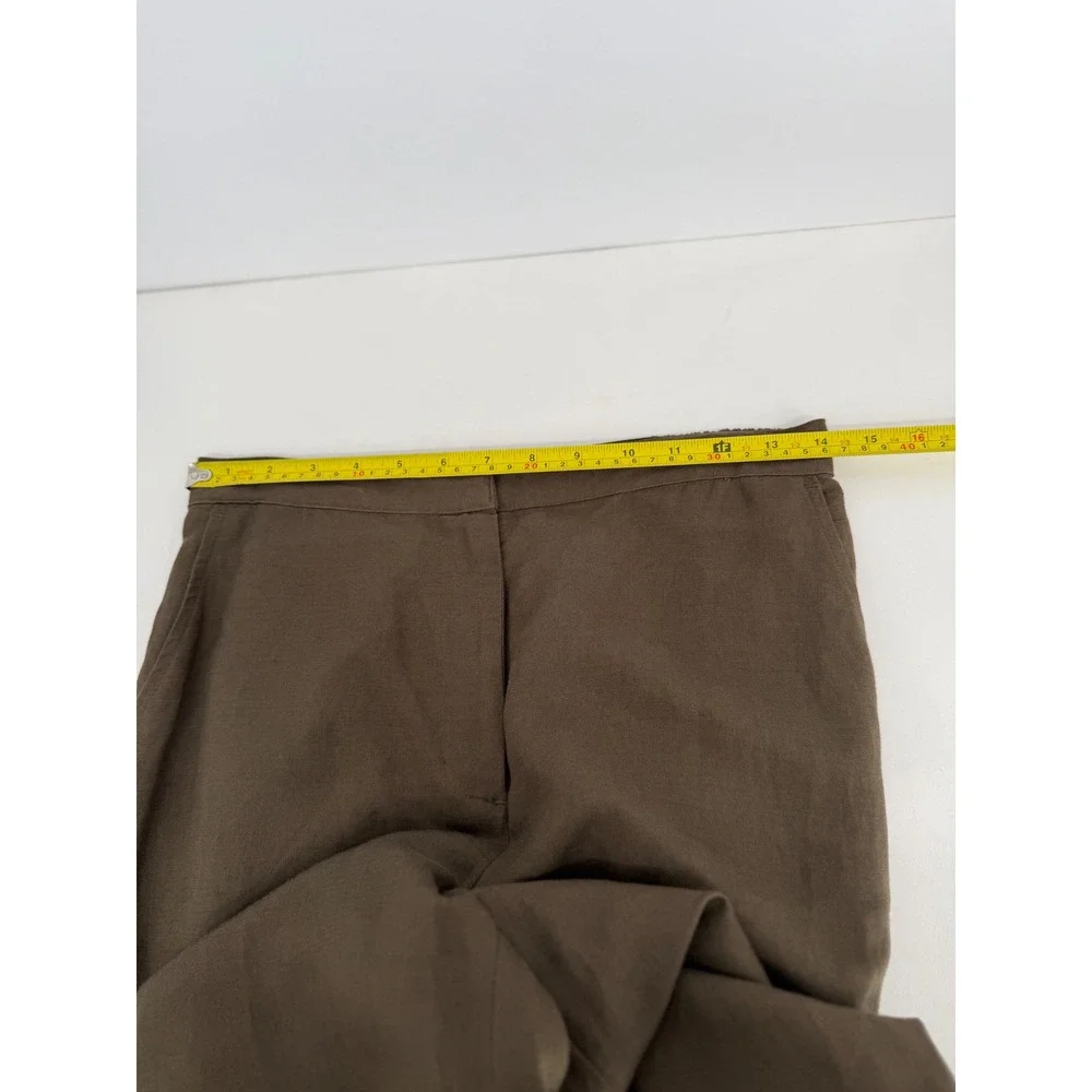 Ruby Rd Womens Sz 8 Linen Blend Pants Olive Brown Beaded Floral Hem Straight Leg